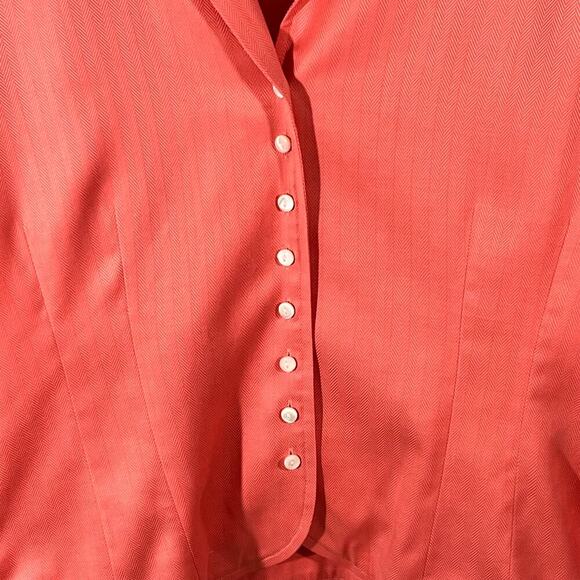 Talbots Coral Pink Herringbone Button Front Blouse Preppy Classic 10 - Picture 5 of 10